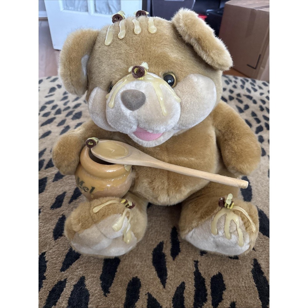 Vtg Kellytoy Honeybee Teddy Bear Mel Plush Dripping Honey Pot Soft Stuffed 4561